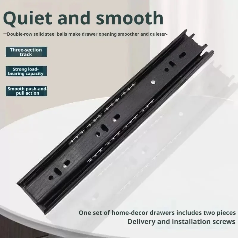 Heavy Duty Pulley 3 Section Silent Drawer Slides Guide Rails Hardware Accessories Wardrobe Keyboard