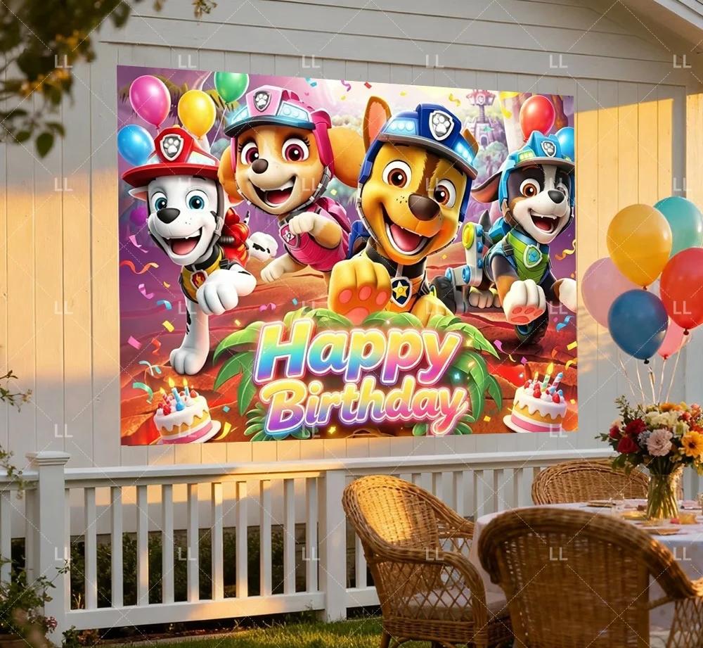 Paw Patrol Brave Dinosaur Island Theme Backdrop Child Birthday Party Decor Cute Puppy Dog Photography Background Kid Baby Shower view 2