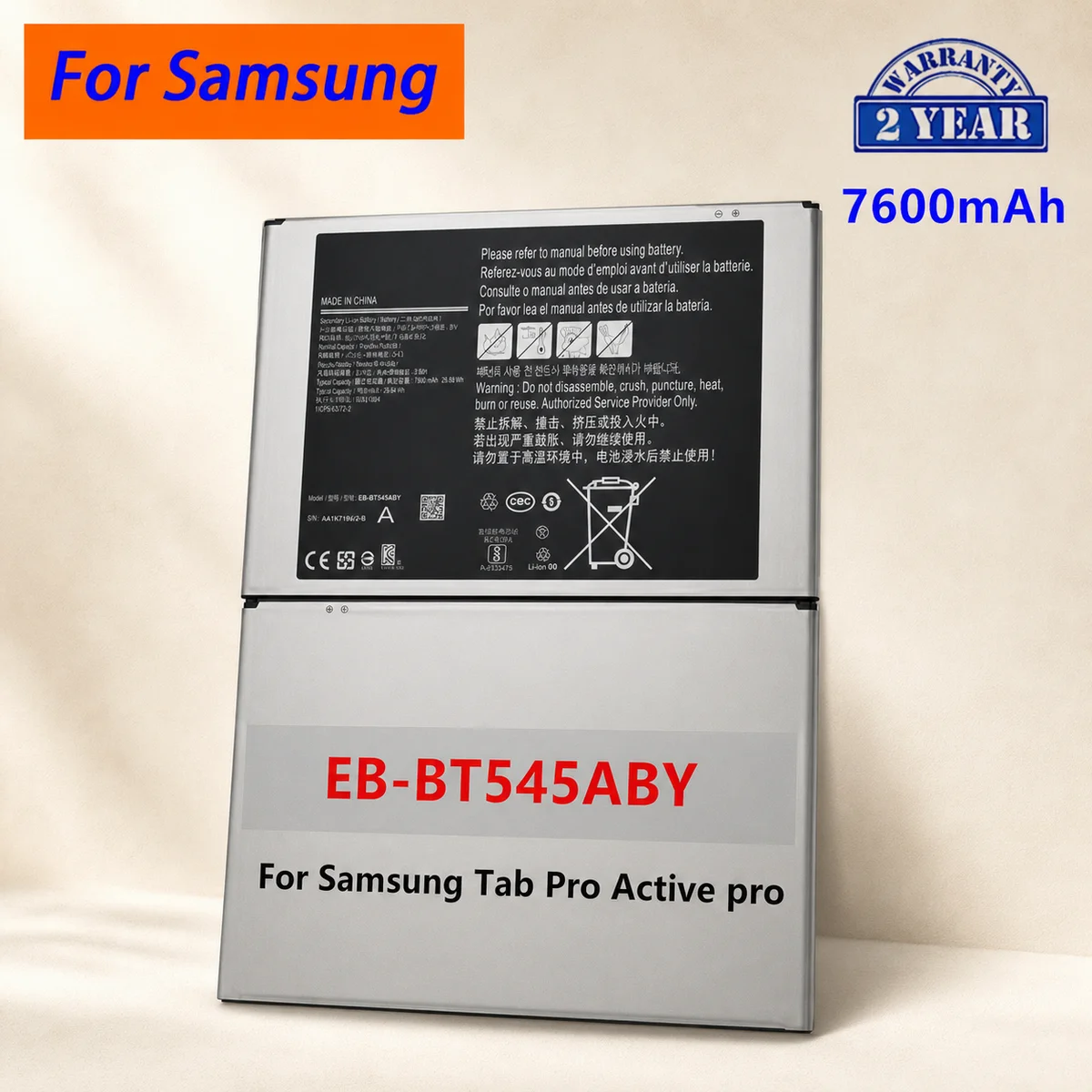 Replacement Tablet Battery EB-BT545ABY 7600mAh 4.36V 28.12Wh For Samsung Galaxy Tab Active Pro SM-T540 T545 T547