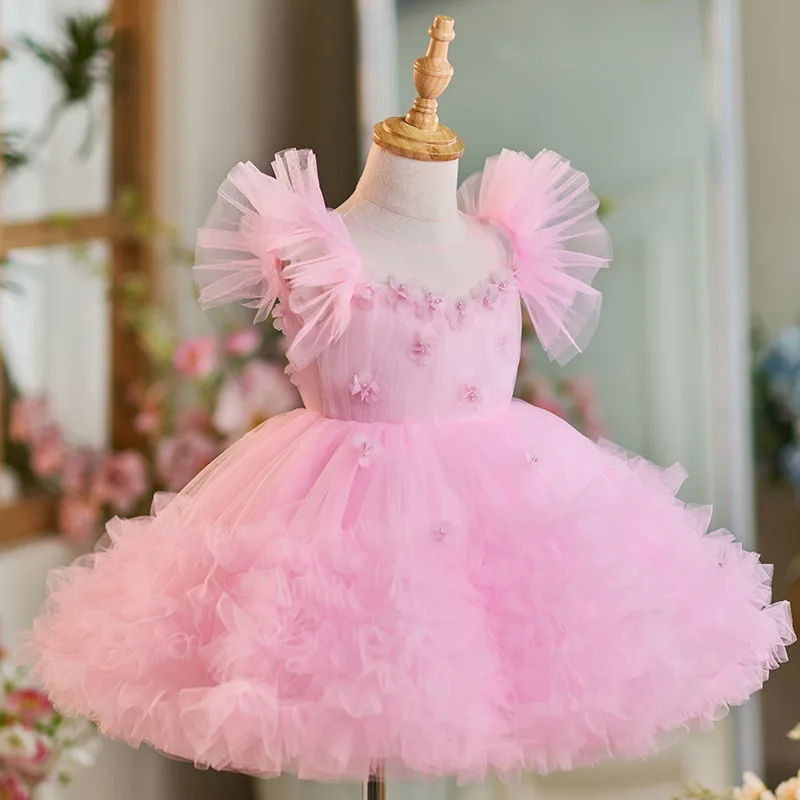 Nuevo vestido de noche de princesa para niños, diseño de flores a la moda, boda, cumpleaños, bautismo, Pascua, Eid, fiesta, vestidos para niñas