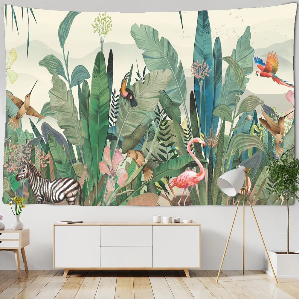 Nordic Flamingo Tapestry Wall Hanging Tropical Plant Leaf Flower Printed large Tapestries Wall Art Room Wall Cloth Home Decor