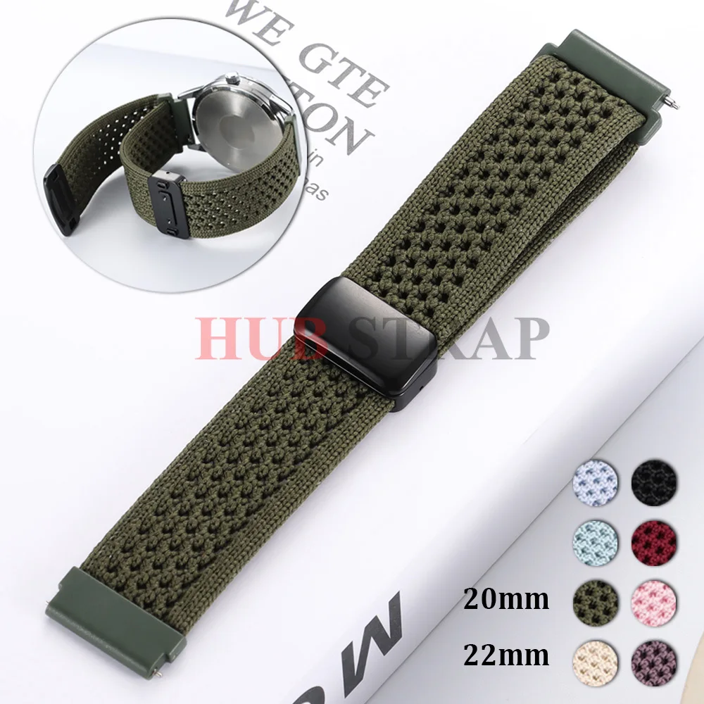 Breathable Loop Hollow Wove Watch Strap 20mm 22mm Bracelet Magnetic Buckle Wrist Band for Huawei Watch GT 5/4/3 Pro for Samsung