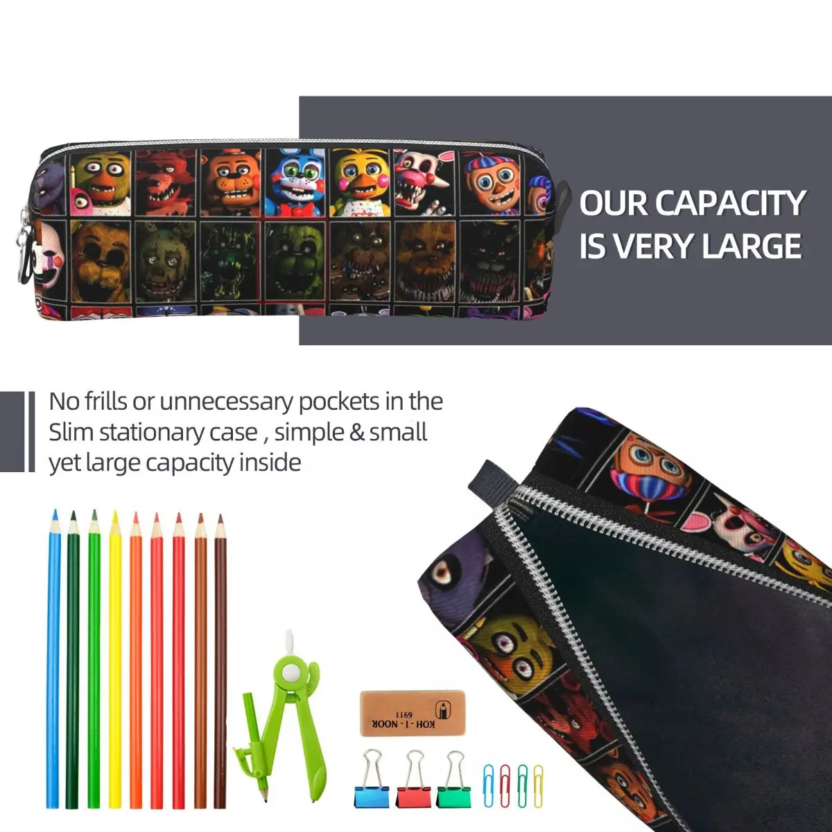 Fnafed Movie Game Pencil Cases Pencil Pouch Pen Box Kids Large Storage Bags Office Cosmetic Accessories