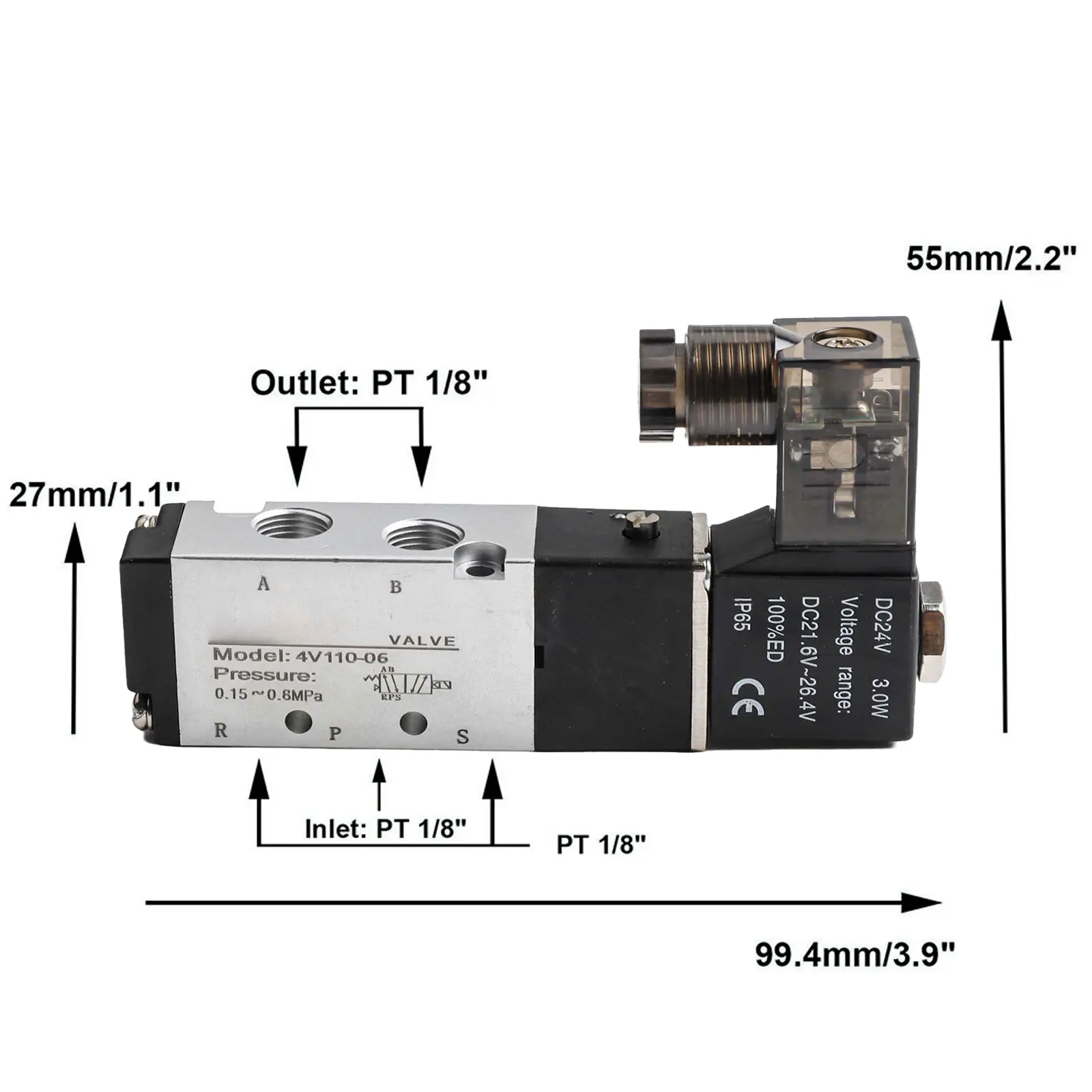 تحكم فعال وسلس مع 4V11006 5 طريقة 2 موقف PT18 بوصة تيار مستمر 24 فولت صمام هواء الملف اللولبي الكهربائي الهوائي #4
