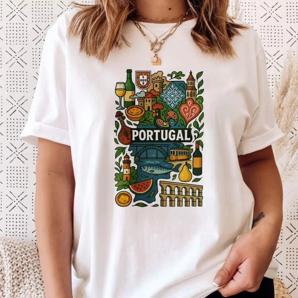 Portugal Porto Wine Graphic T-Shirt Sardine Lighthouse Travel Map Illustration Unisex Shirt Fashion Cotton Streetwear Camisetas
