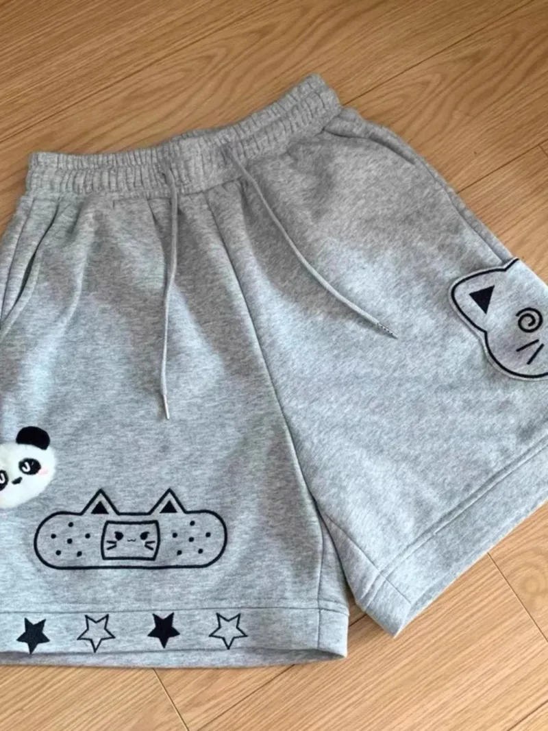 Zomer Hete Meid Lieve Schattige Tweedimensionale Kattenzak Shorts Student Losse, Volledig Bijpassende Vijfde Wijde Broek Korte Broek Dameskleding