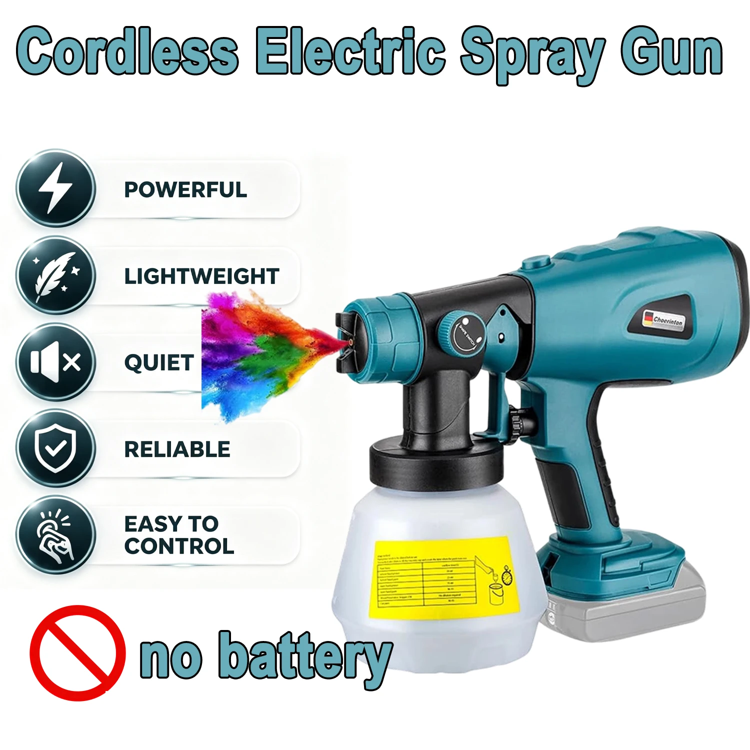 Cordless Electric Spray Gun with 3 Spray Patterns For Makita/Dewalt/Milwuakee/Bosch/Ryobi 18 V Battery Handheld Paint Sprayer