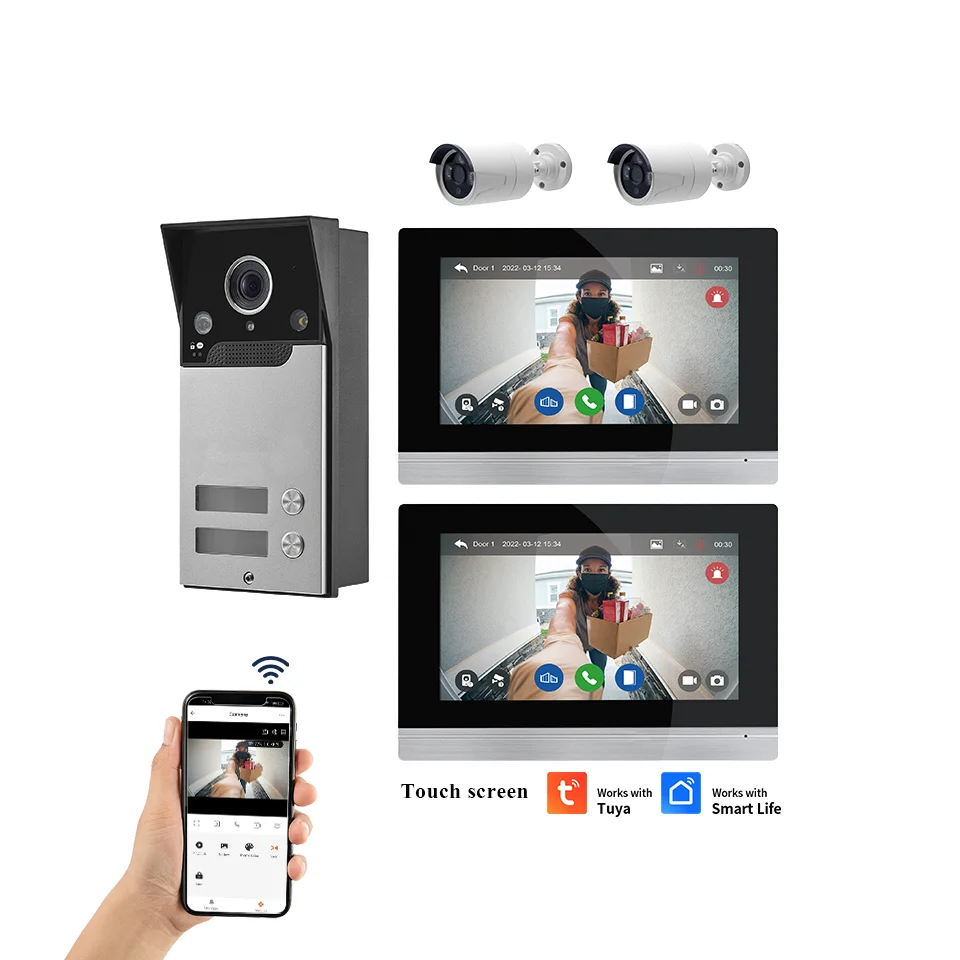 Tuya smart 7-inch IPS touch screen video door phone alarm system multi-function intercom outdoor house WIFI connection