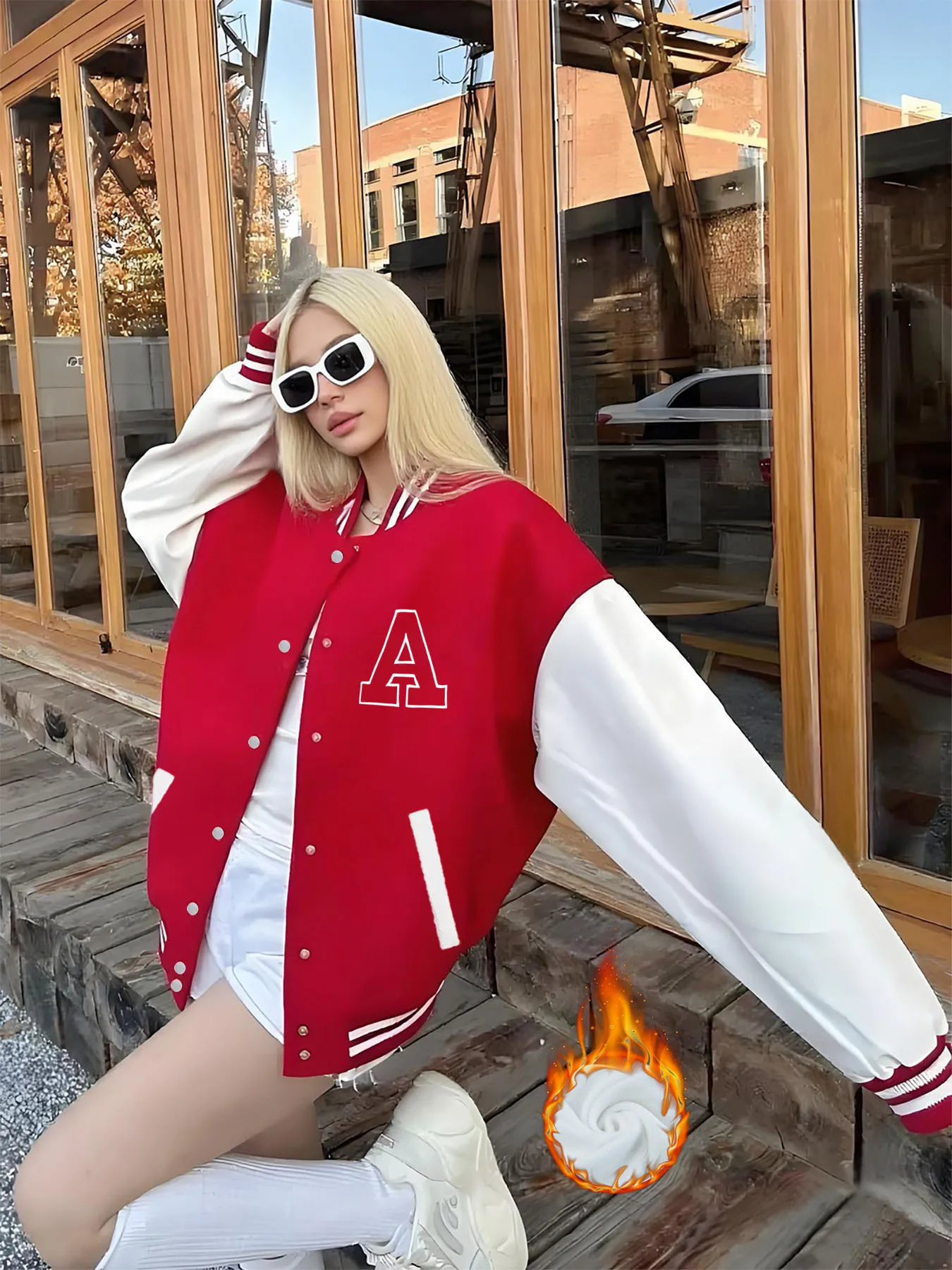 

Velvet baseball jacket, American college style loose winter women's jacket