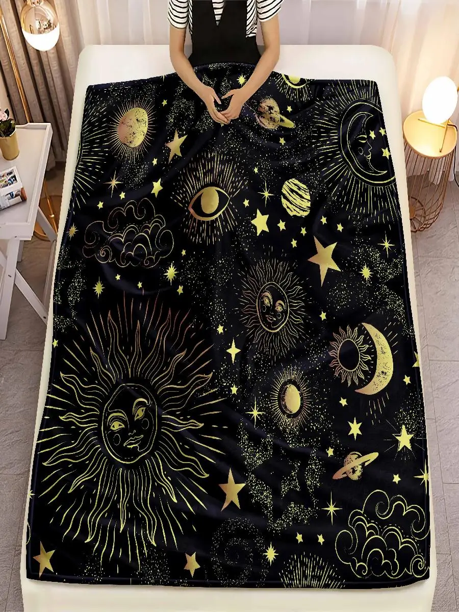 Soft Yellow Moon Design Throw Blanket  Cozy Microfiber for Bed Sofa Camping Picnic Winter Warmth at Home or Outdoors