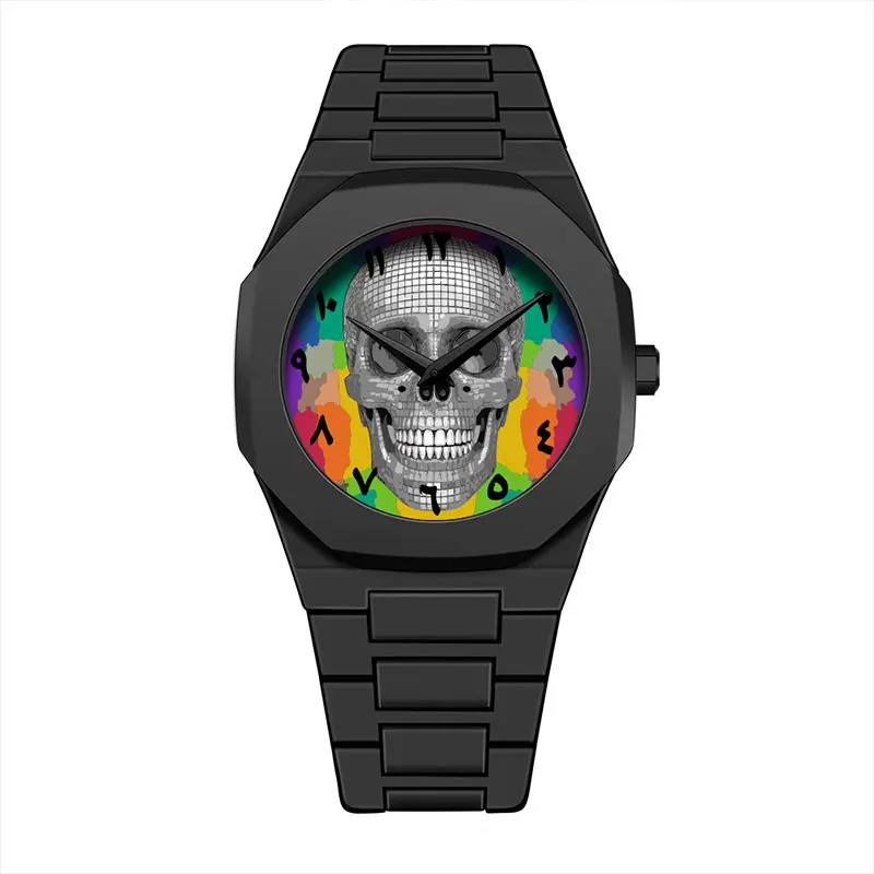 Relógio masculino esportivo leve com pulseira de policarbonato preto, cor do oriente médio, algarismos arábicos, mostrador de quartzo, à prova d'água