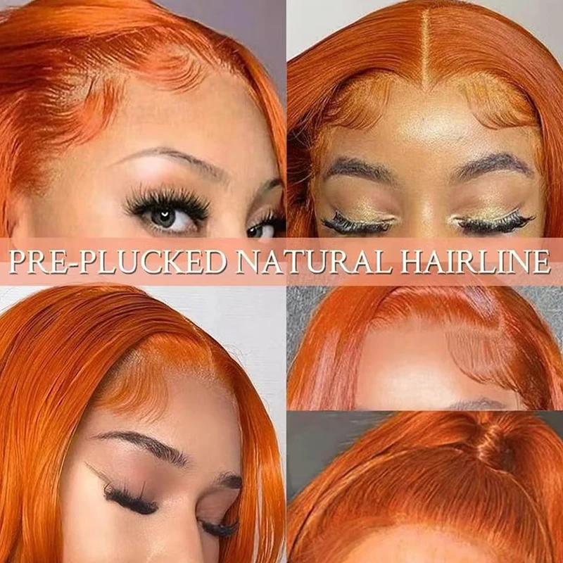 Pelucas delanteras de encaje naranja jengibre de 38 pulgadas cabello humano 13X6 180% densidad brasileño HD peluca Frontal de encaje recto transparente cabello humano