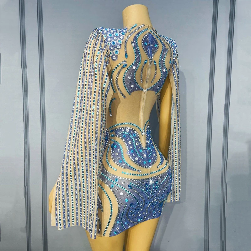 Sukienka z pełnymi dżetami na imprezę, do klubu nocnego, baru, dla DJ-a, do tańca jazzowego, strój dla piosenkarki, kostium sceniczny, XS10198