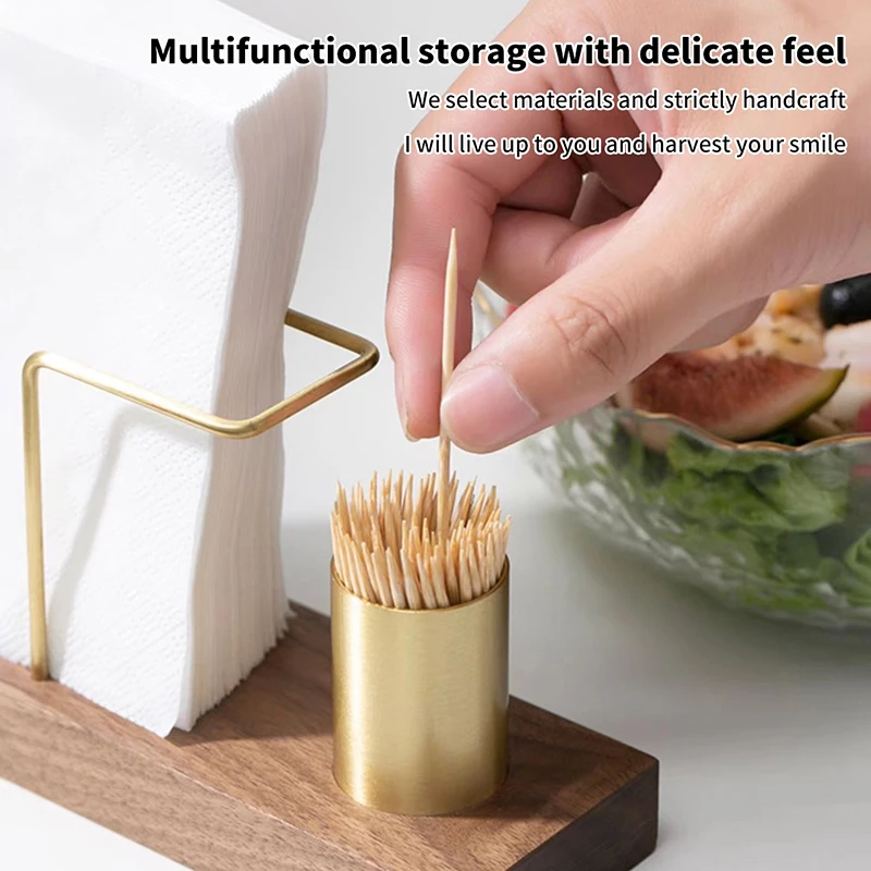 Desktop Organizer Tableware Supplies Wood Tissue Paper Holder Napkin Brass Box Storage Toothpick