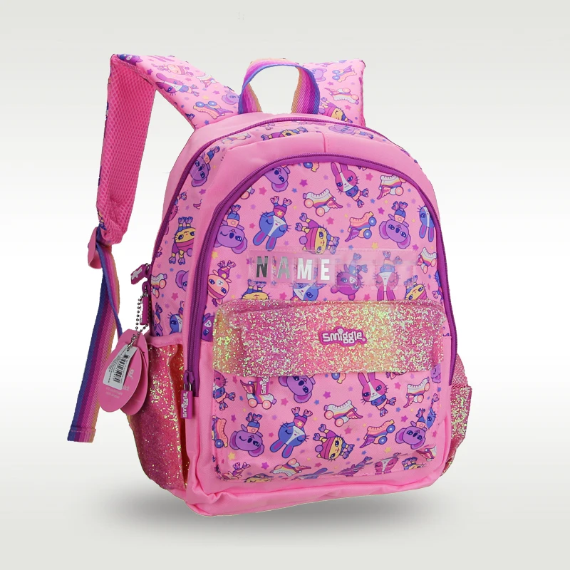 Austria Smiggle กระเป๋านักเรียนเด็กของแท้, tas anak perempuan กระต่ายสีม่วงน่ารักคุณภาพสูงอายุ3-6ปี14นิ้ว