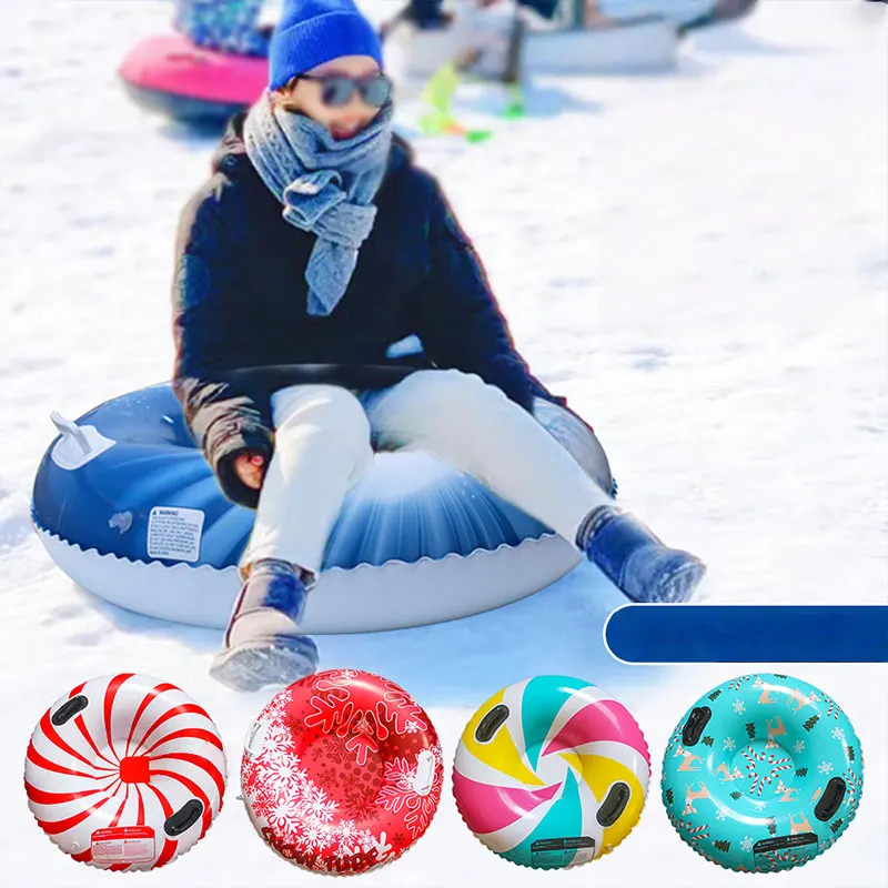 

Snow Sledge Ski Ring Thickened PVC Inflatable Sledding Tube Round Outdoor Cold-Resistant Ski Tube with Handle Skiing Accessory