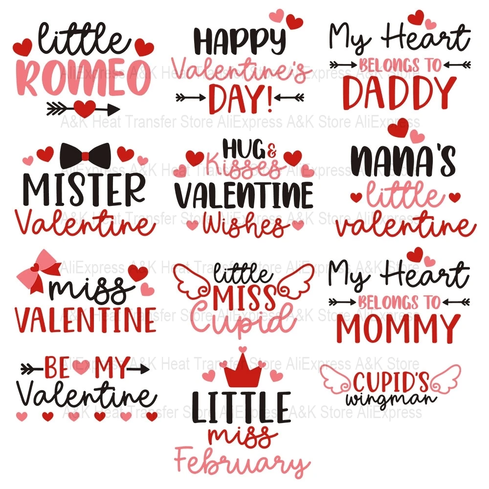 New Kids Valentine Clothing Patches Iron On Heat Transfer On Childre Clothes DIY Trend Transfer Printing T-shirt Washable Viny