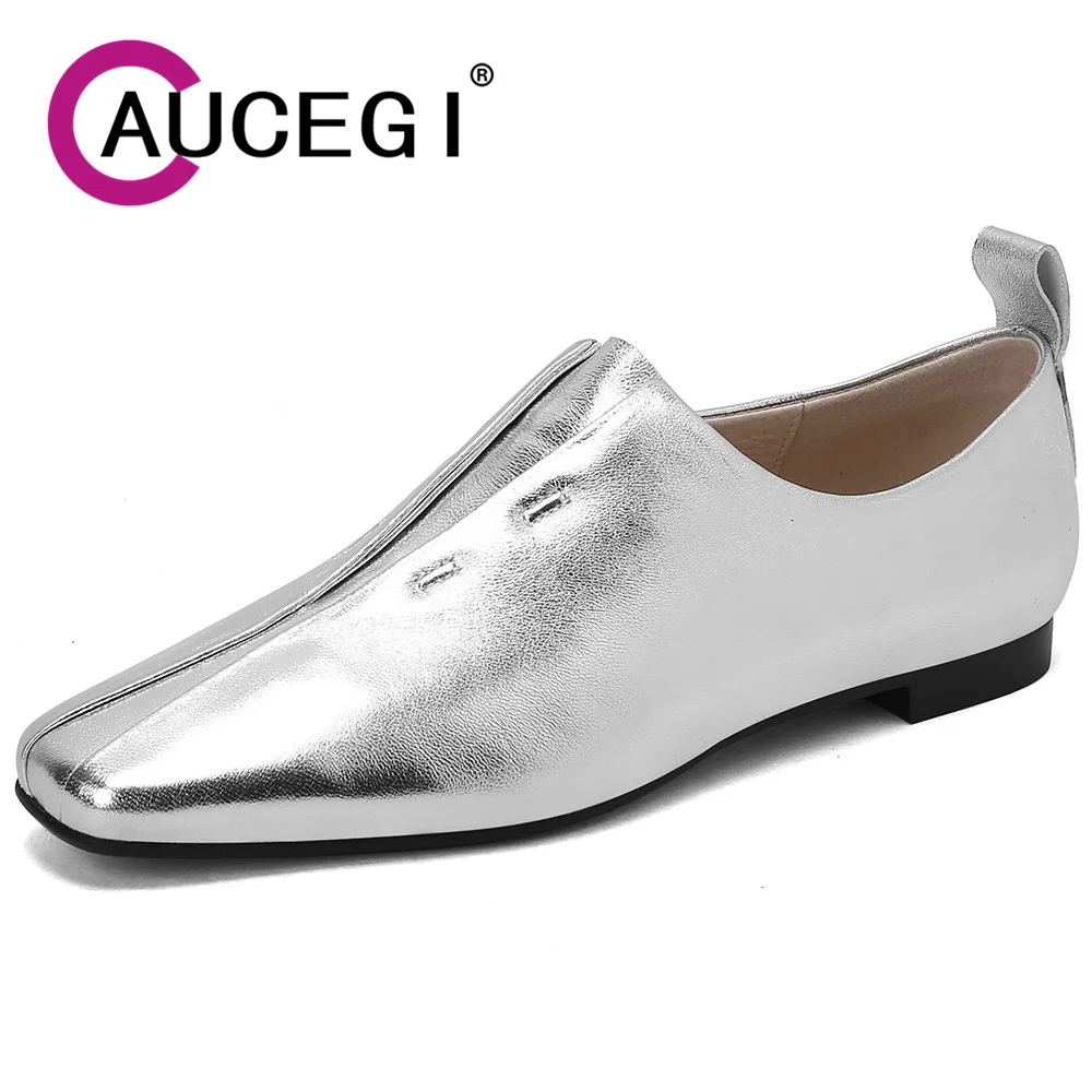 

Aucegi New Arrival Woman Elegant Summer Fashion Square Toe Casual Fold Flats Unique Retro Soft Genuine Leather Commuter Shoes