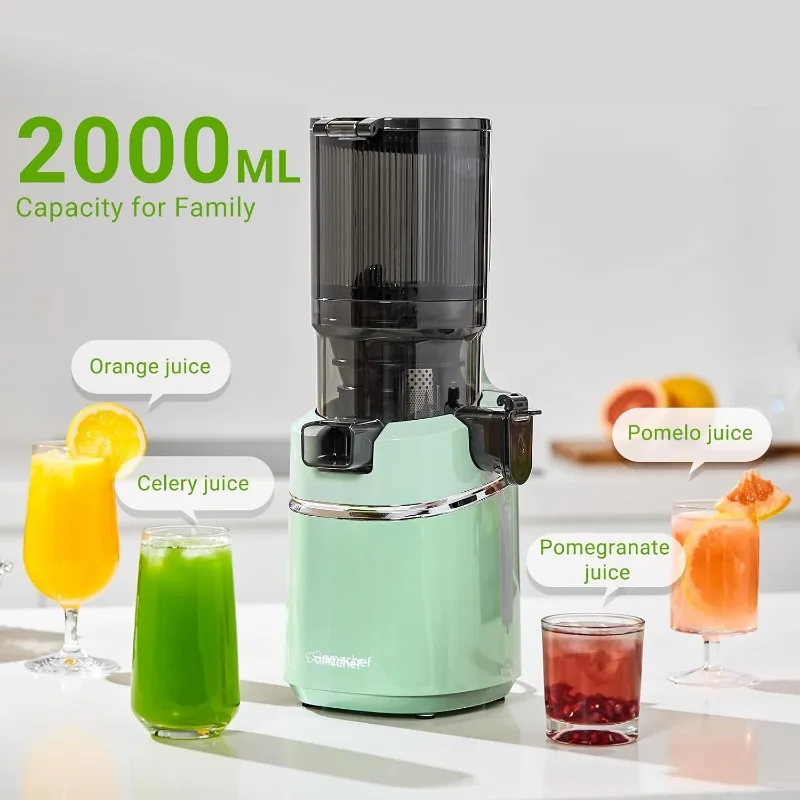 عصارة بالضغط البارد، آلات عصارة ذاتية التغذية مقاس 5.3 بوصة للخضروات والفواكه الكاملة، عصارة مضغ سهلة التنظيف، إنتاجية عالية للعصير