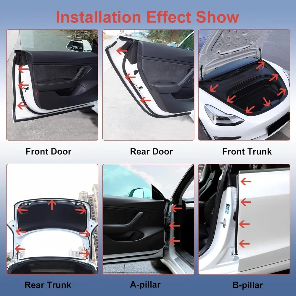 10pcs Door Seal Soundproof Kit for Tesla Model 3/Y/S/X Rubber Weather Draft Seal Strip Wind Noise Kit Front Trunk Cover Strip