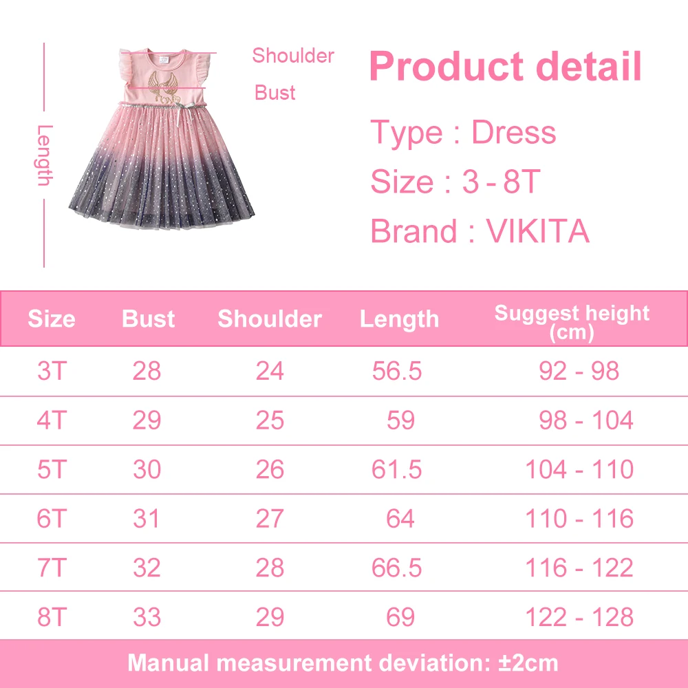 VIKITA Girls Summer Dress Kids Party Prom Princess Dresses Children Unicorn Mermaid Cartoon Clothes Girls Casual Vestidos