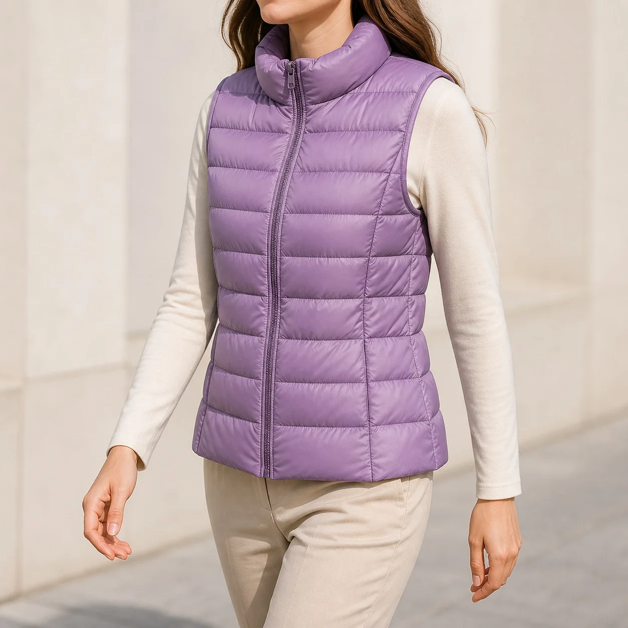 Women's Winter Down Vest Lightweight Cropped Slim Fit Stand Collar Front Zipper Side Pockets Women's Winter Coat Female Parka