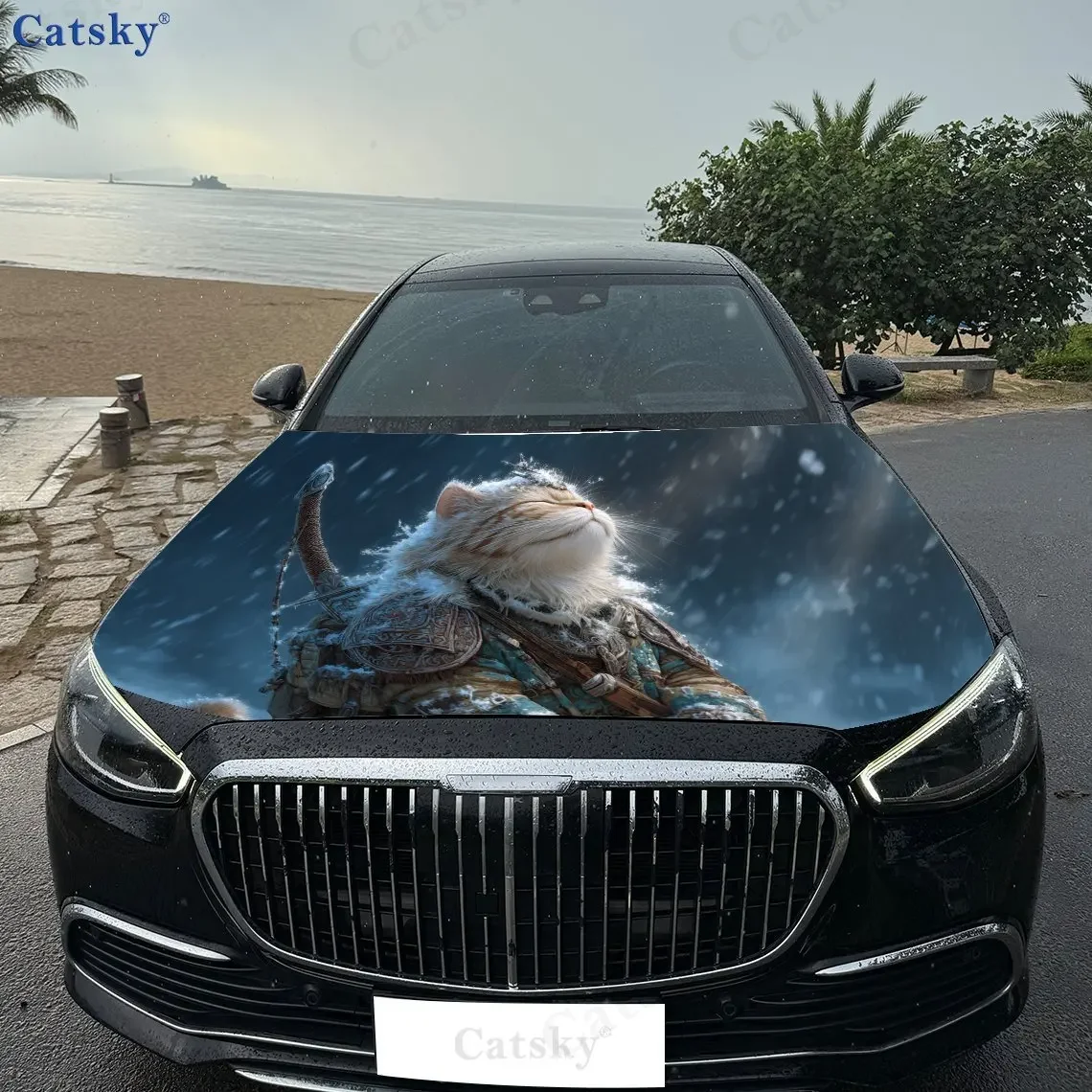 ملصق غطاء محرك السيارة Armor Cat Warrior PVC عصا مقاومة للماء ذاتية اللون، ملحقات خارجية للسيارات المذهلة ديكور حماية هدية لمحبي السيارة