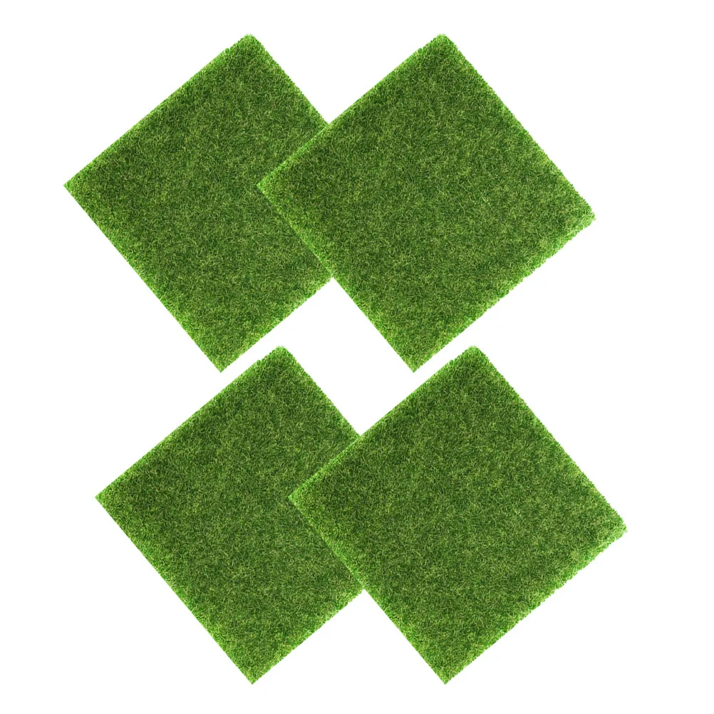 4Pcs Plastic Turf Mat Artificial Grass for Sand Table DIY Landscape Decoration Fake Lawn Pad Sturdy Terrain Cover