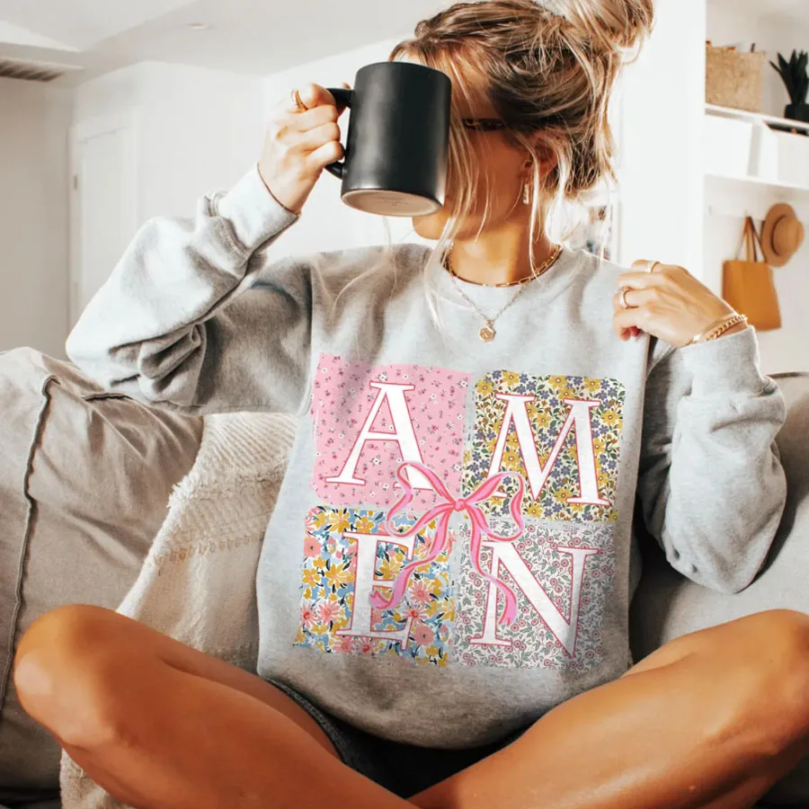 Floral Amen Bible Verses DIY Iron-On Heat Transfer Sticker Decal T-shirts Sweatshirts Bag Clothing Pillow Fabric Party Decor view 5