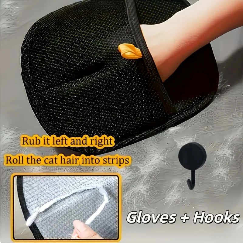 2 Pcs Pet Hair Remover Set Reusable Electrostatic Cleaning Glove With Hook For Cat Hair Removal
