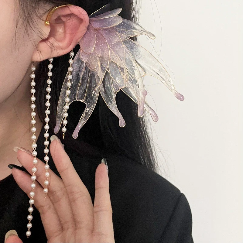 1Pcs Mermaid Princess Pearl Tassel Ear Hanging Jewelry Fairy Sweet Earrings Elf Hanfu Earrings Antique Style Hair Accessories