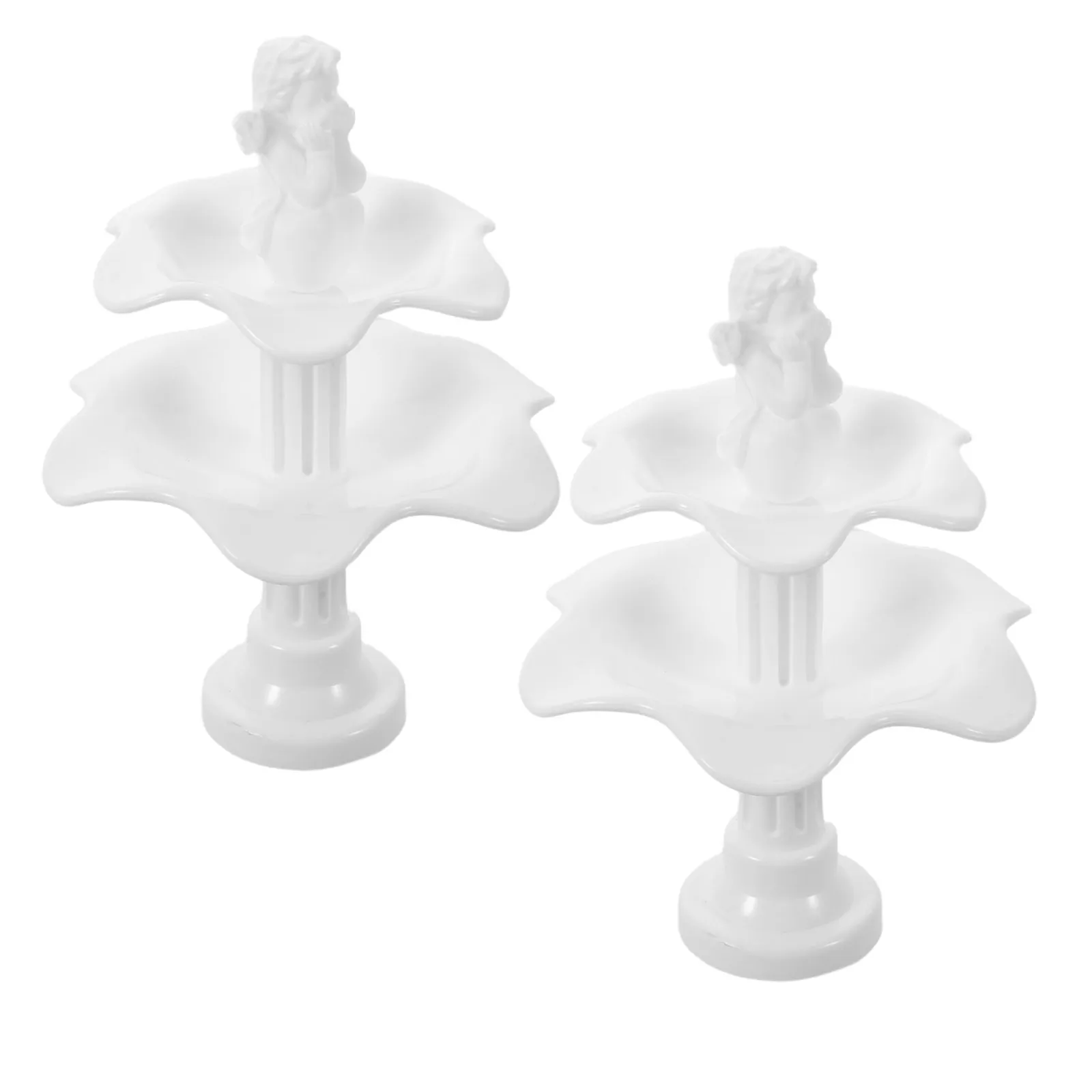 2Pcs Miniature Plastic Fountain for Dollhouse Terrarium Two-Tier Wishing Fountain Decor for Bonsai Moss Garden Fairy Garden