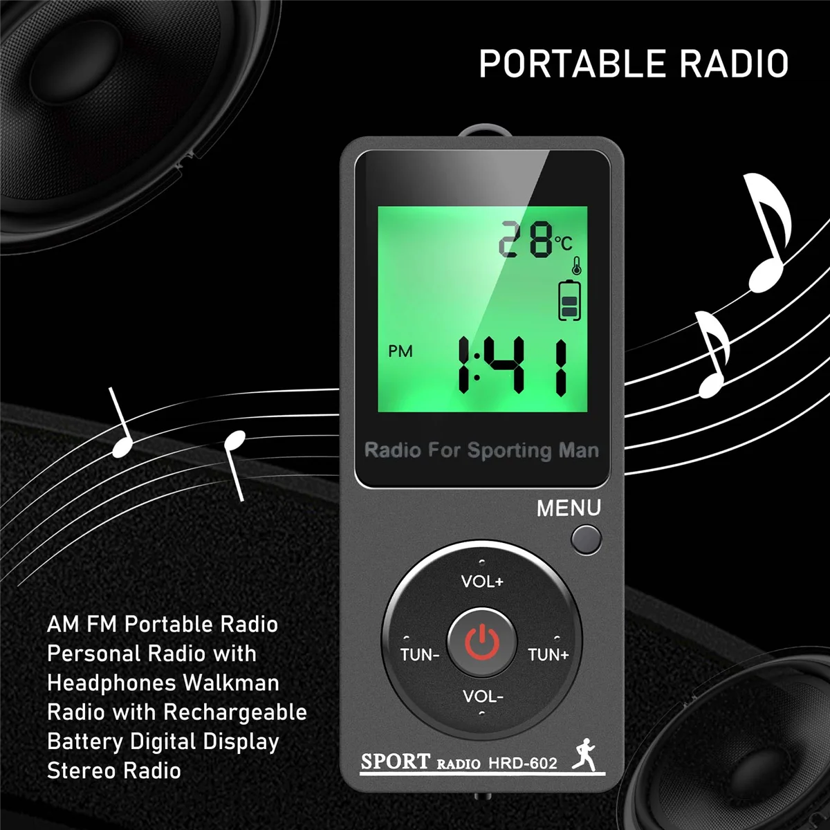 AM FM Radio pribadi portabel dengan headphone, Radio Walkman dengan tampilan baterai dapat diisi ulang, Radio Stereo Digital