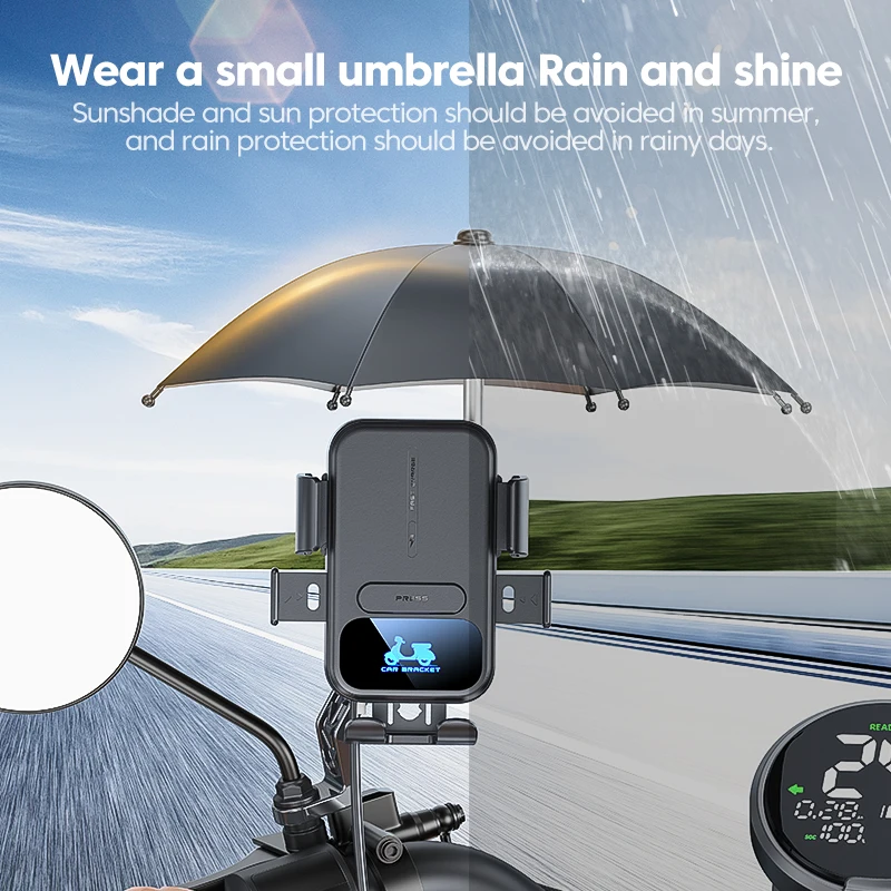 

Motorcycle Mobile Phone Holder with Mini Umbrella Sunshade Rainproof Outdoor Scooter Phone Clip Handlebar Mount For iPhone