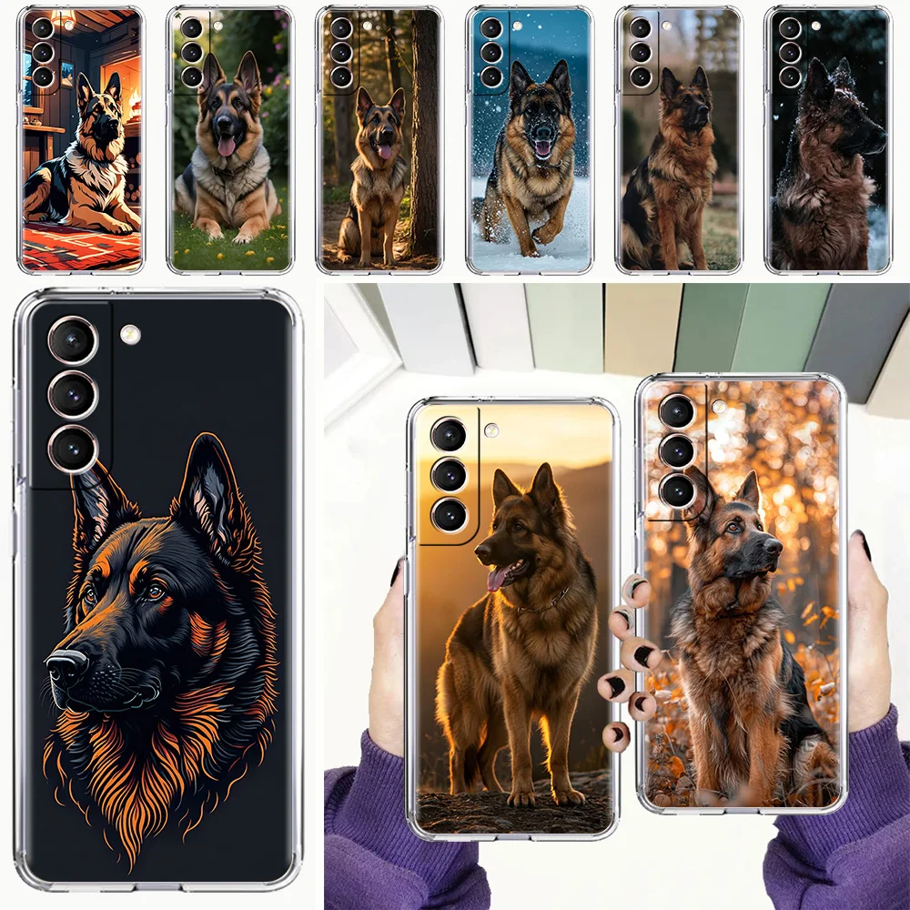 Phone Case For Samsung Galaxy S26 S25 S24 S23 S22 Ultra S20 S21 FE 5G Plus Soft Clear Cover German Shepherd Dog Cartoon