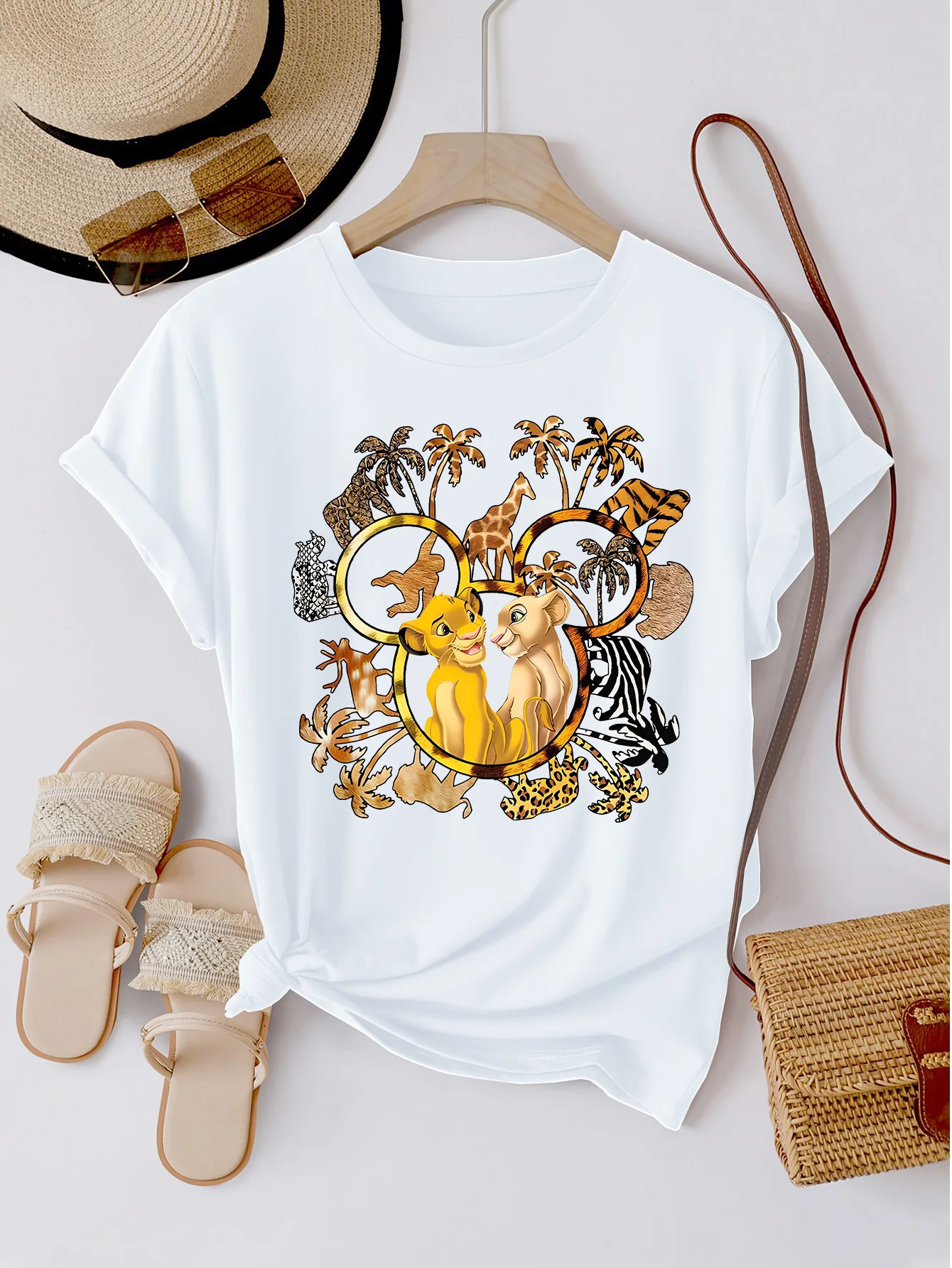 Camiseta con estampado de animales de Disney, Rey León, Simba, Nala, Mickey, estilo sabana africana, camisetas a juego para la familia, camisetas informales transpirables