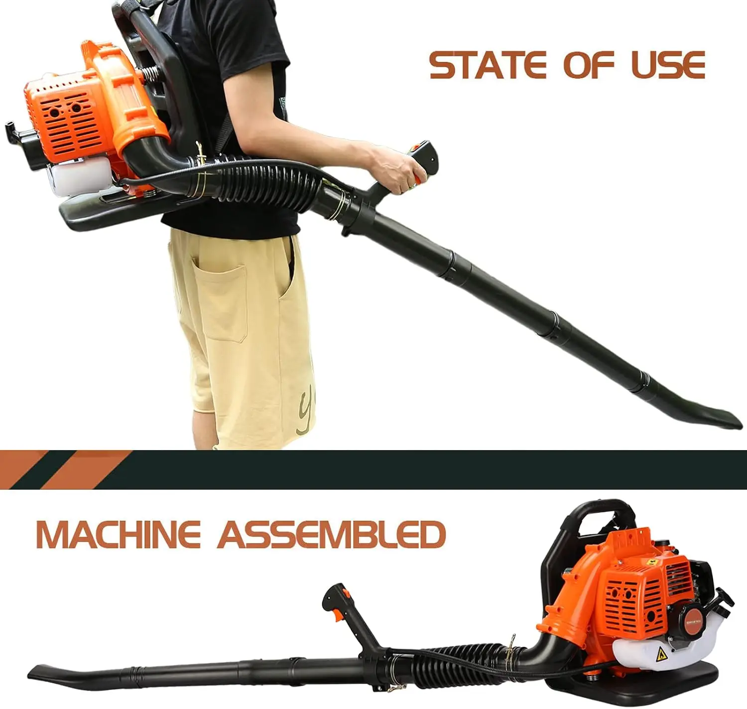 Gas Leaf Blower, 52CC 2 Stroke 550CFM Backpack Gas Powered Leaf Blower, High Strength Snow Blower, Grass Lawn Blower Air Cooling