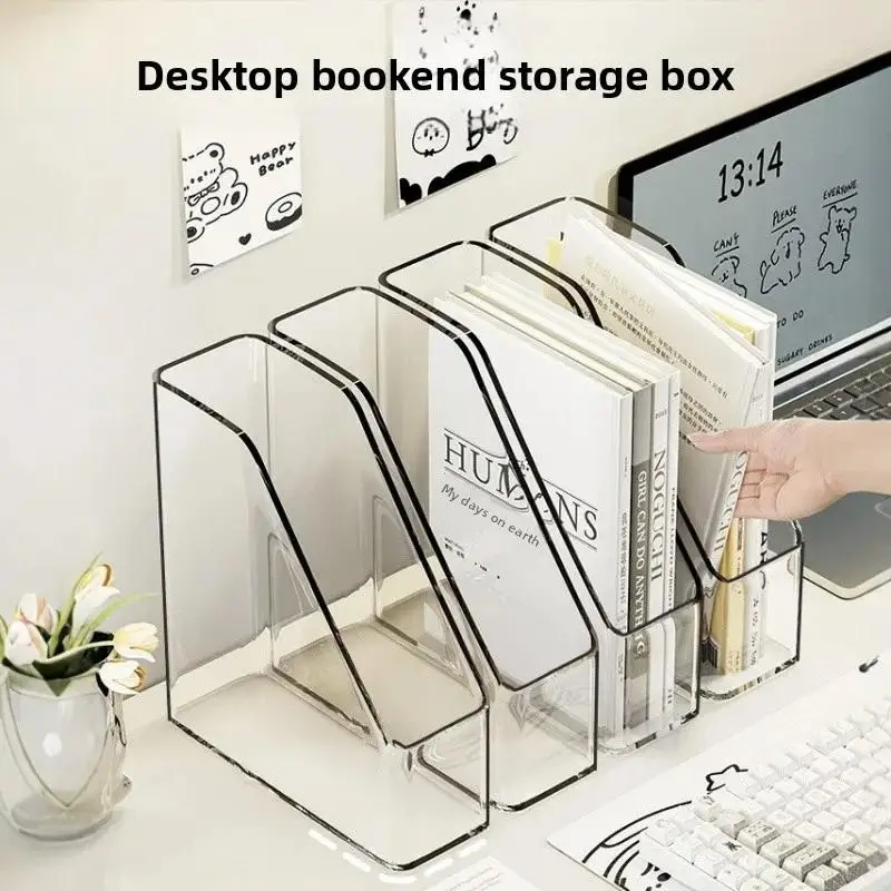 Desk Folder Holder Transparent PET Vertical File Folder Storage Bin Paper Tray Organizer Book Magazines Holder For Home Office