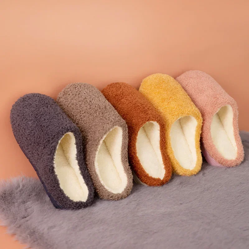 Chaussons d'intérieur en velours côtelé pour femmes et hommes, toboggans en coton chaud, chaussures plates pour femmes, toboggans en fourrure, simples, non ald, couple, hiver