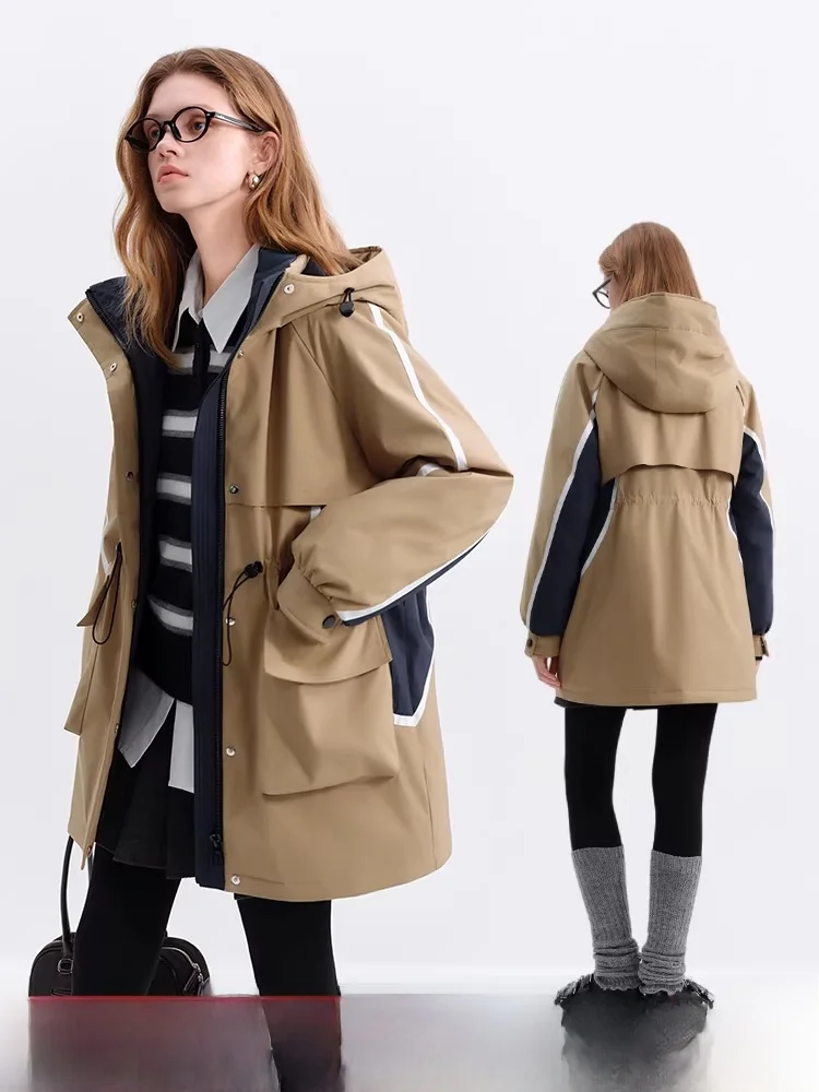 

Fensi Lanen Women's down Jaet Hooded Waist-Cinching Color Blo Stand Collar Coat Retro Design Winter New Sle 2025