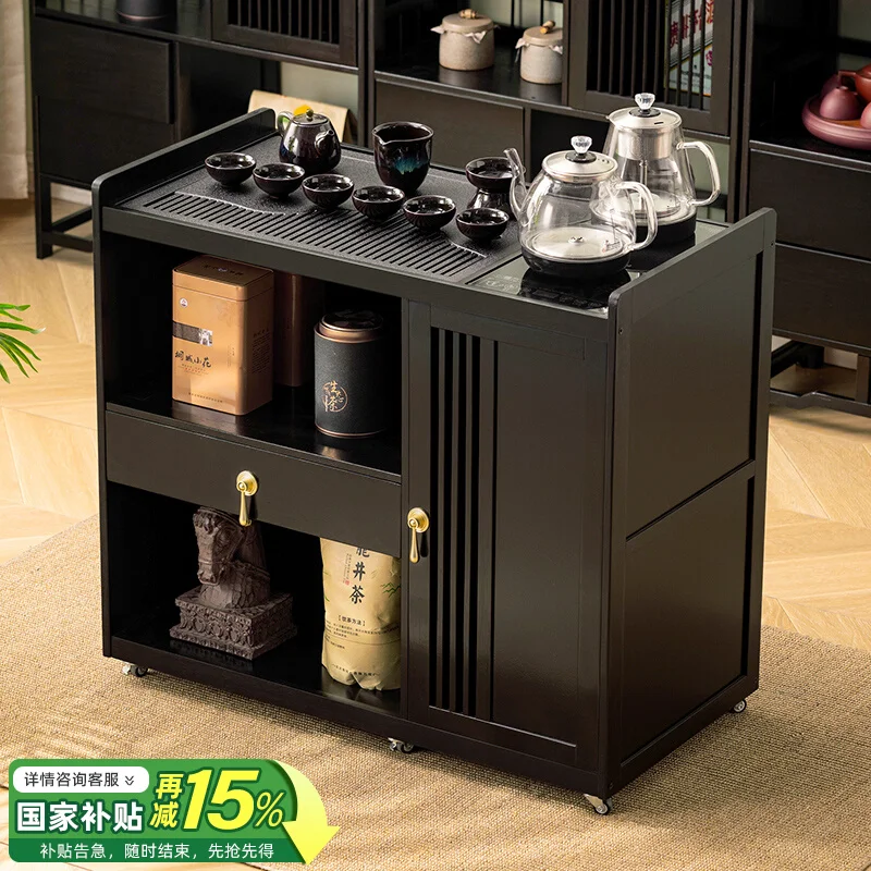 

Mobile tea table Small tea table Kettle integrated household tea cabinet cart balcony Solid wood coffee Brewing