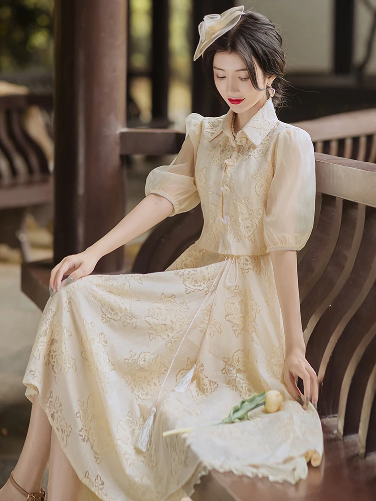 

New Chinese Sle Knee-Length Dr Ele Sweet Strap Dres Faionable ular Set Women Summer Two-Piece Suit Skirt