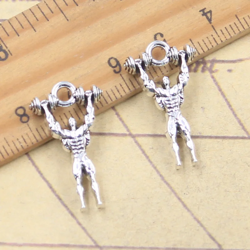 

10pcs Charms Fitness Muscle Man 25x14x5mm Antique Silver Color Pendants Making DIY Handmade Tibetan Finding Jewelry