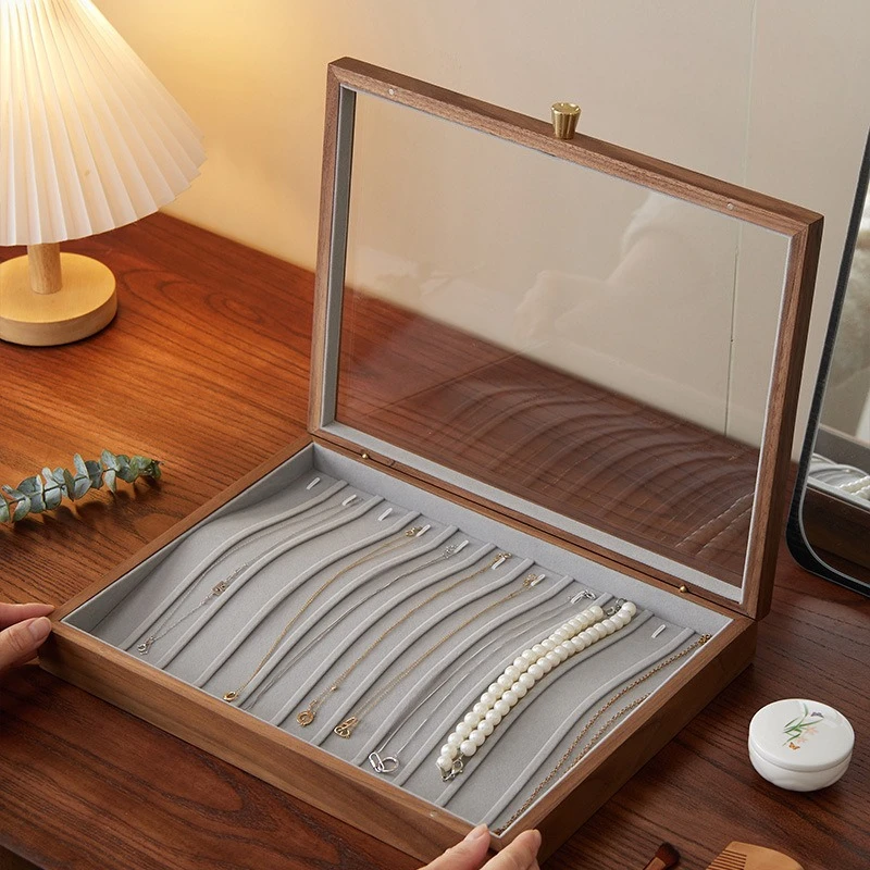 

Шкатулка для драгоценностей из черного ореха, роскошные минималистичные коробки для хранения ожерелья, прозрачный люминесцентный браслет, витрина, органайзер для ювелирных изделий