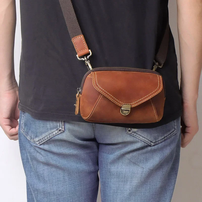 Sac banane en cuir vintage pour homme, sac de taille lancé, poudres pour téléphone portable, pantalon ceinturé