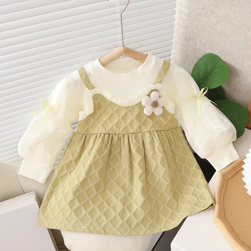 Vestido de flores para niñas, moda Primavera Otoño, mangas abullonadas de malla, vestido de princesa dulce para niñas de 1, 2, 3 y 4 años, regalos de cumpleaños, ropa para niños