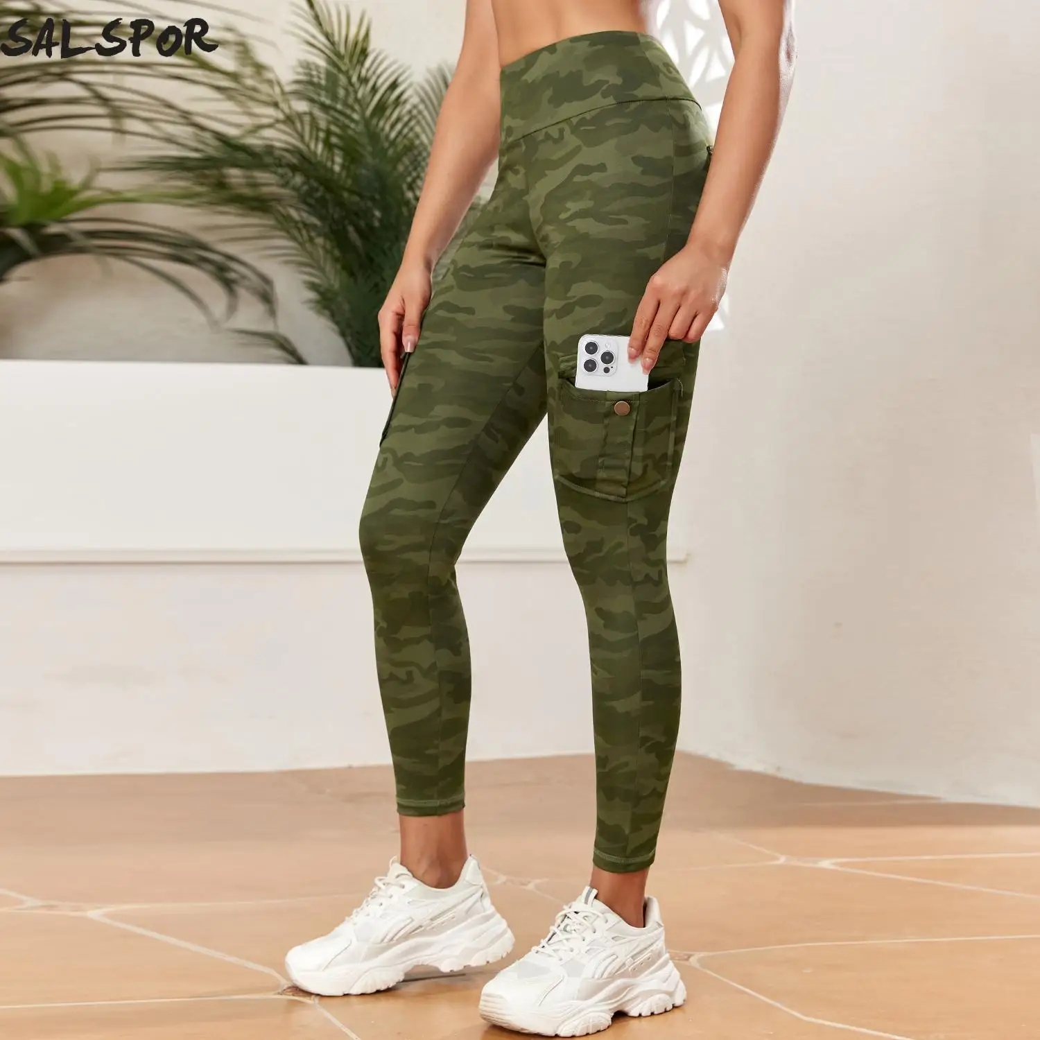 SALSPOR Camouflage Pocket Yoga Pants Seamless Digital Print Sports Legging High Waist Butt Lifting Fitness Tight Activewear