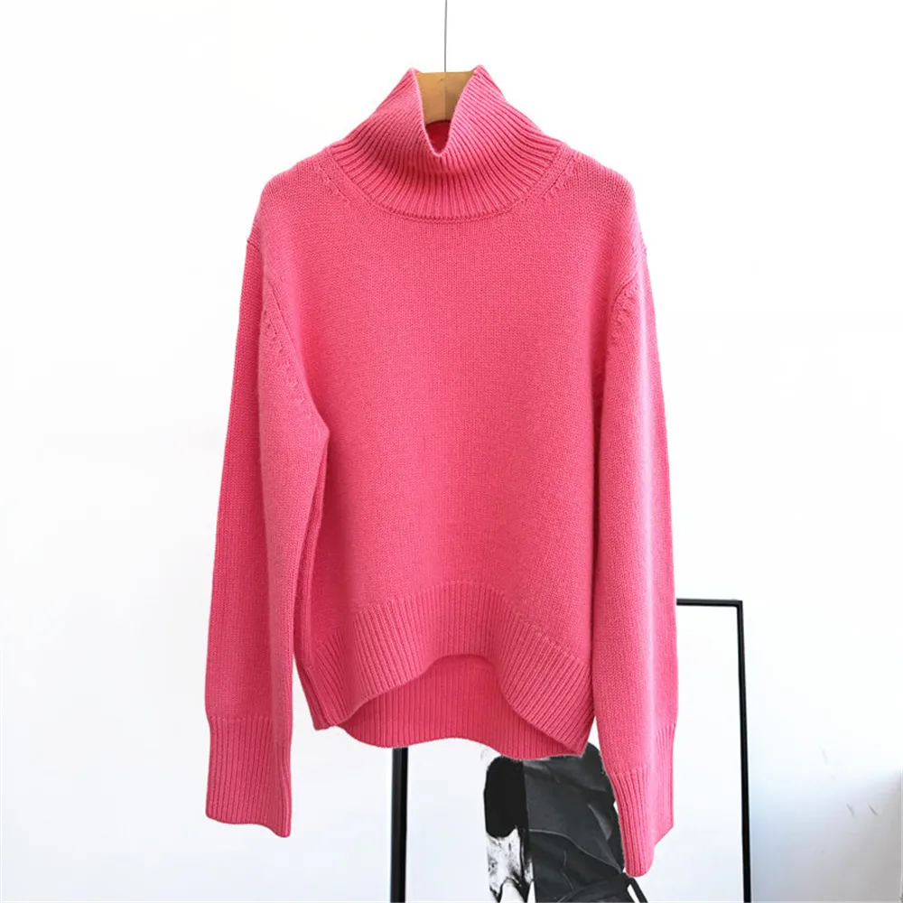 

﻿ 25. осень/зима, новый женский пуловер с высоким воротом, однотонный свободный кашемировый вязаный топ