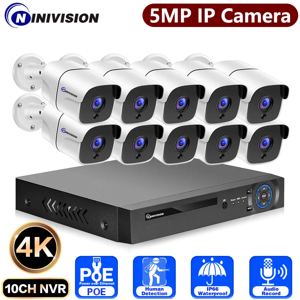 

10CH 4K NVR 5MP 25fps POE IP Camera System Kits 8Ch CCTV Security H.265 NVR Audio Video Record Surveillance Cameras NiNiVISION