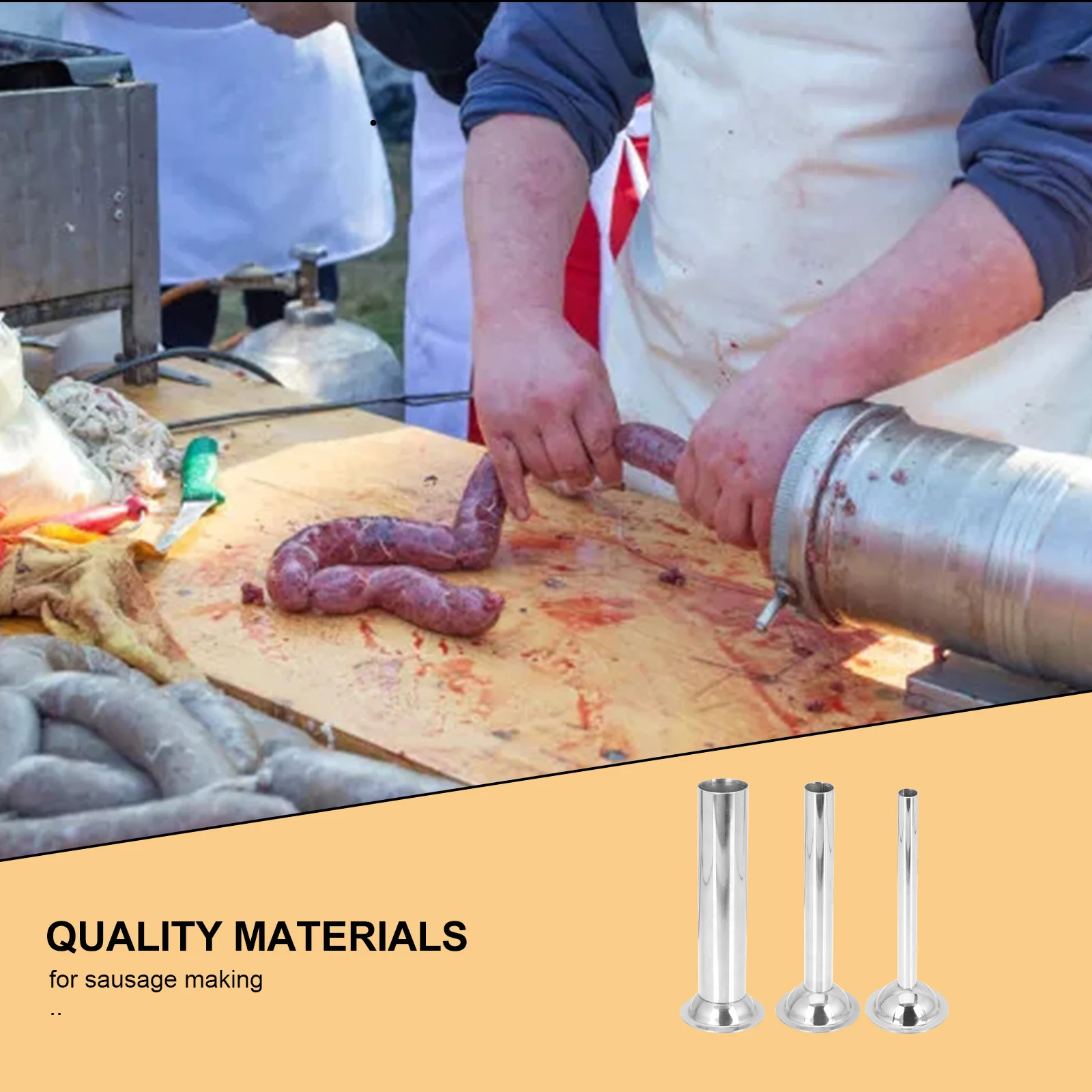 3개 세트 소시지 제조 튜브 스테인리스 스틸 소시지 충전기 부속품 매끄러운 표면 고기 충전 도구 주방 레스토랑용